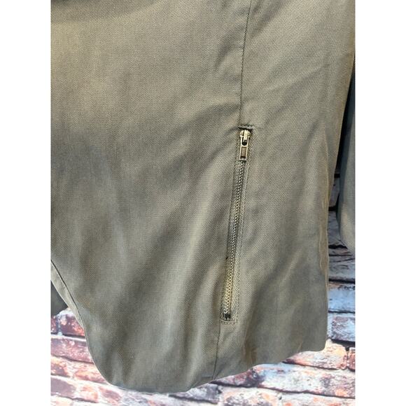 41 Hawthorn Gray Open Front Blazer medium Roll Tab Sleeves Polka Dot Lining - Picture 2 of 8